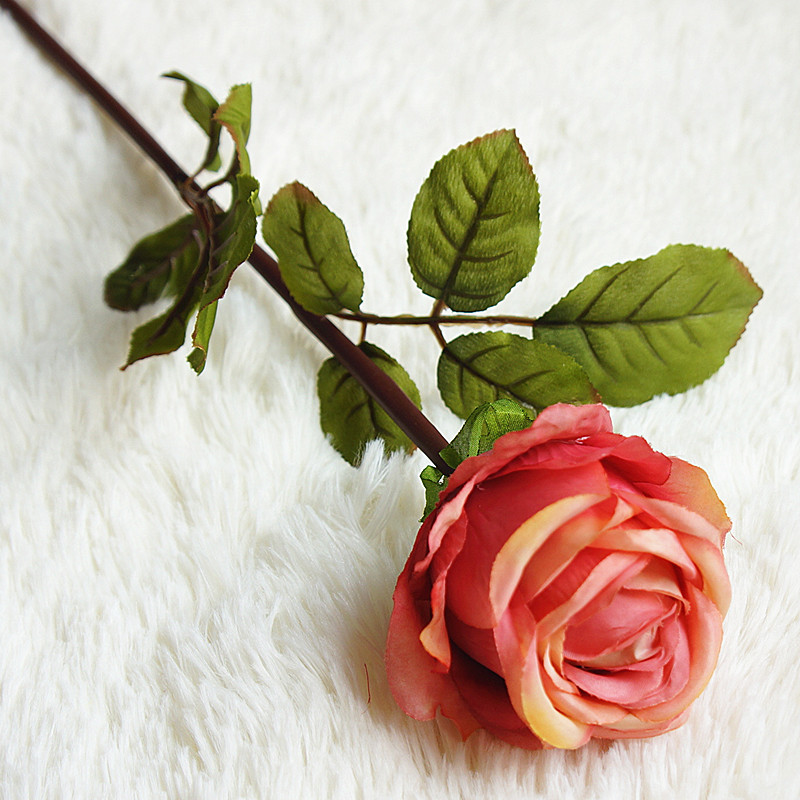 单枝古典贵妃玫瑰 家居装饰手工仿真花 绢布材质环保仿真花厂家