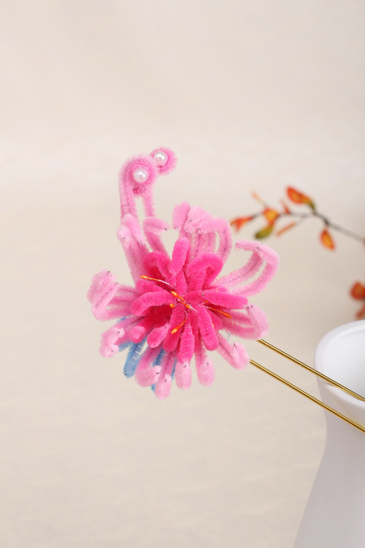 中式新娘古风古装旗袍汉服仿绒花发簪子头饰舞台戏曲表演发饰