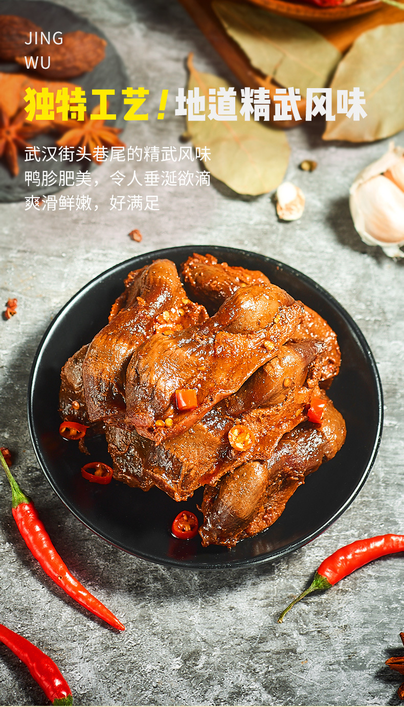 一件代发 精武鸭盒装麻辣鸭肫胗320g 休闲卤味网红零食大礼包
