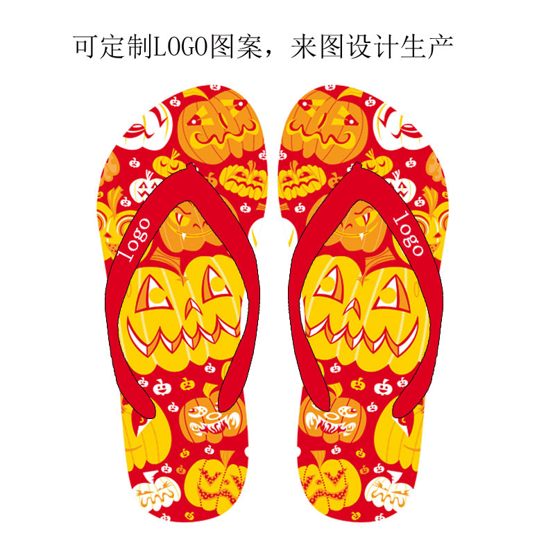 flip flops custom logo pattern halloween pumpkin women‘s flat-heeled flip-flops flip-flops summer slippers