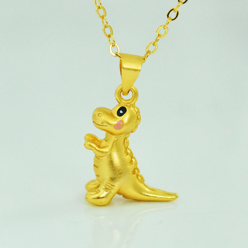 缅甸砂金镀24l黄金可爱萌恐龙吊坠 卡通暴王龙动物挂坠项链女配饰