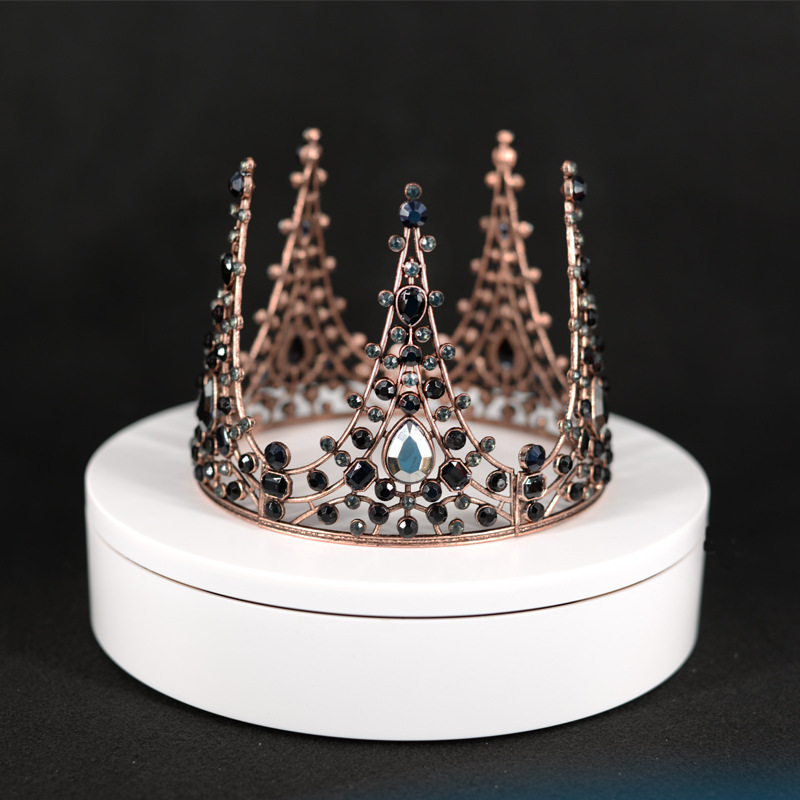 复古华丽黑金皇冠加高欧式蛋糕装饰生日王冠新娘头饰厂家直接销售
