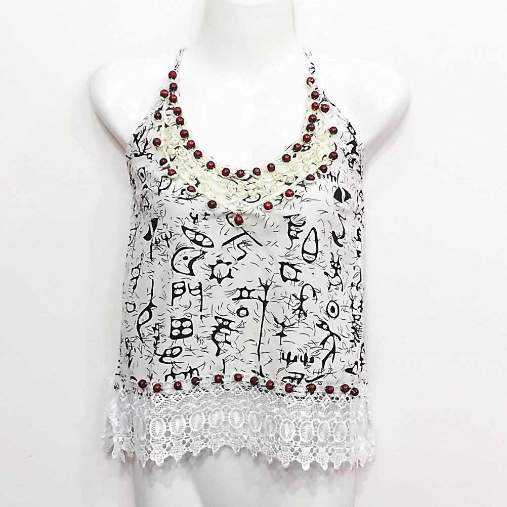 2019夏季民族风女装 新款棉麻休闲修身打底吊带小背心 吊带珠珠衣