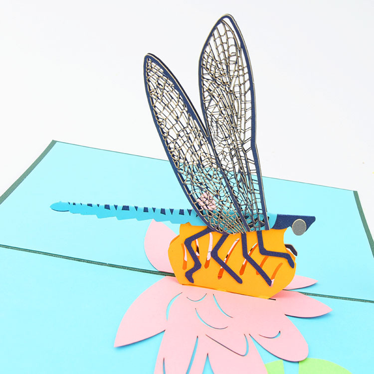 立体动物贺卡创意立体蜻蜓纸雕镂空贺卡激光镂空手工贺卡定制纸雕