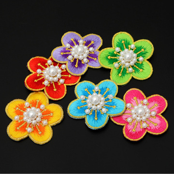 金线刺绣钉珠梅花布贴补丁手工贴花diy服装包包外套辅料贴-阿里巴巴