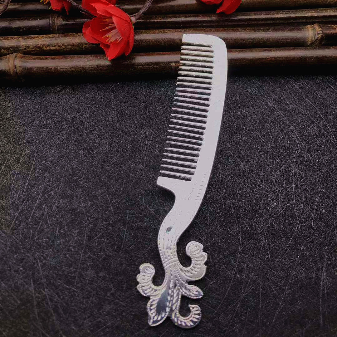 地摊景区热卖高档镀银核子时尚精美节日银梳子礼品流行合金银梳子