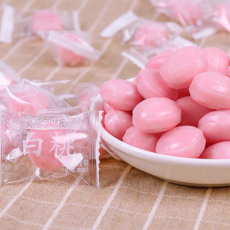 宏源白桃果汁硬糖水蜜桃味500g约140粒结婚庆喜糖圣诞节零食糖果