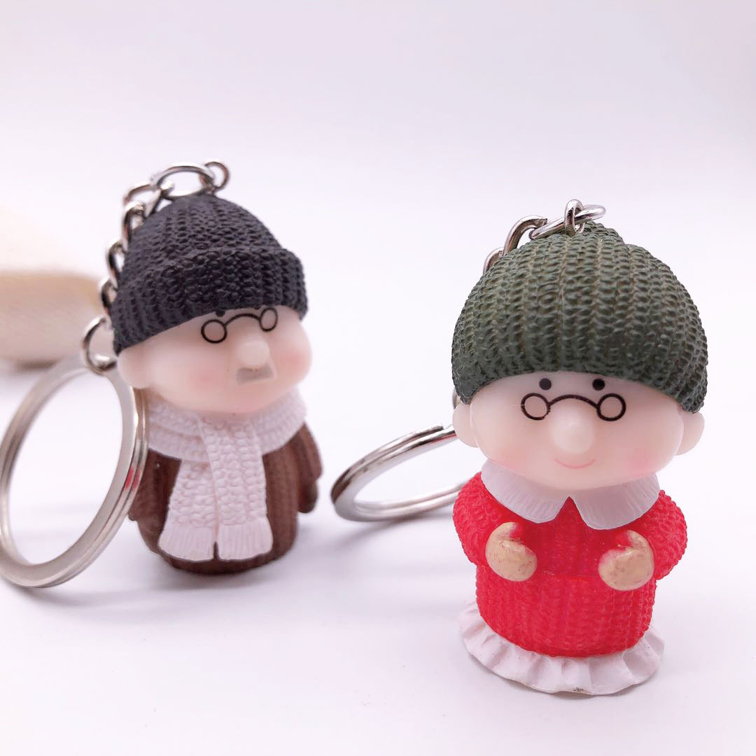 老爷爷奶奶钥匙扣情侣挂件阿公阿婆钥匙链动漫卡通可爱男女公仔品