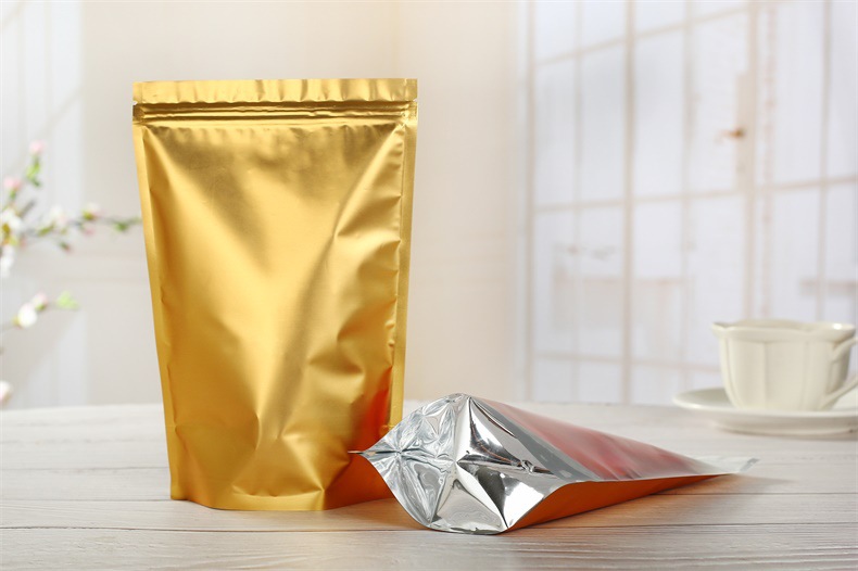 哑铝外印金阴阳自立骨袋哑光磨砂铝箔自封袋半透明镀铝食品包装袋