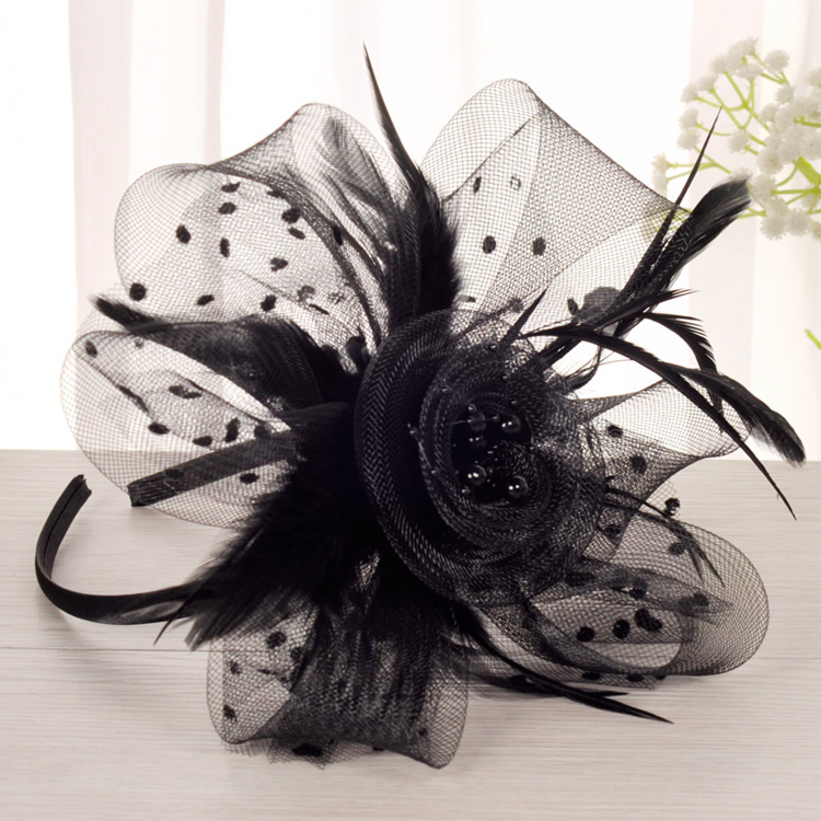 淘宝爆款韩国蕾丝超大蝴蝶结细发箍复古网纱发卡头箍舞会表演发饰