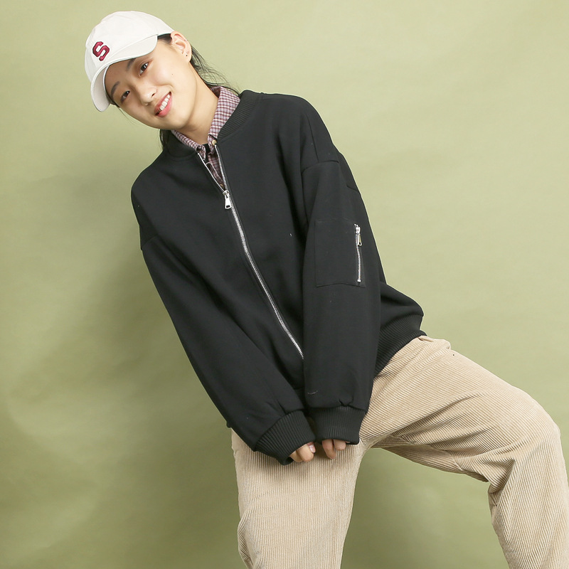 c89308日系宽松短外套女复古上衣宽松棒球服2019秋季新款