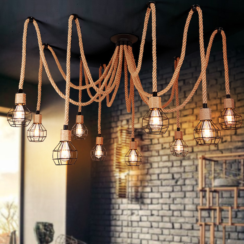 复古麻绳吊灯创意餐厅服装店漫咖啡奶茶店酒吧装饰工业风怀旧灯具