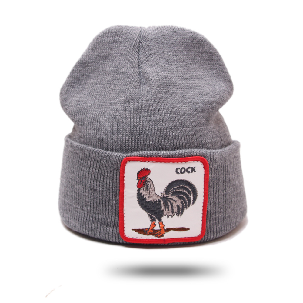 2019欧美新款秋冬毛线帽 男女个性公鸡cock字母防寒保暖套头帽子