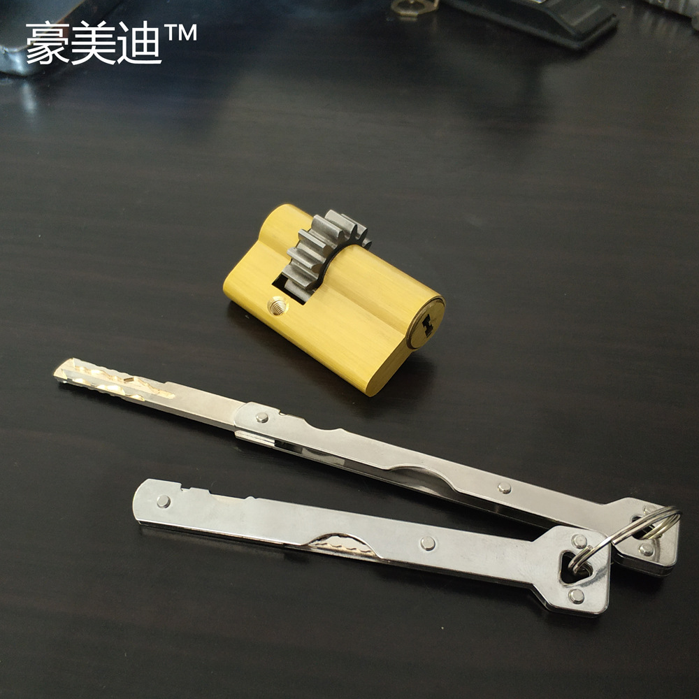 13齿指纹锁半截锁芯 c级齿轮电子锁芯 全铜折叠不锈钢钥匙
