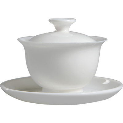 简约 德化建白瓷三才家用盖碗功夫茶具手工泡茶杯色釉 水墨风 白