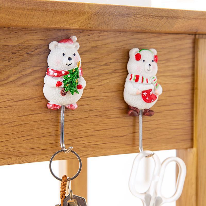Creative Cartoon Christmas Bear Hook Clothes Hook Nail-Free Strong Sticky Hook Hallway Entrance Key Storage Viscose Hook