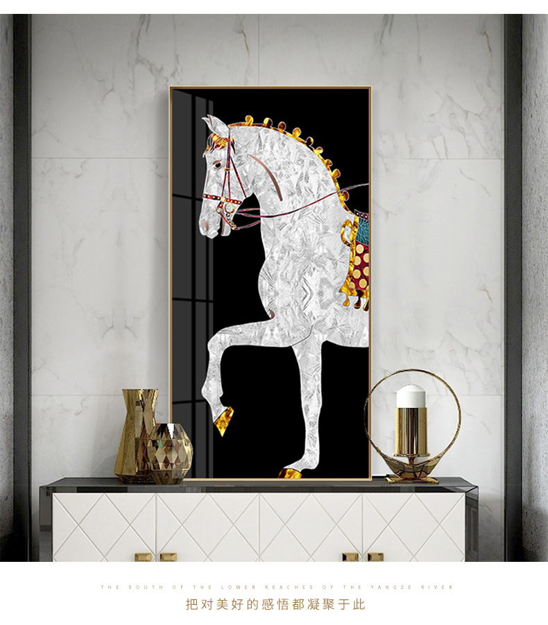 轻奢后现代简约电视柜玄关走廊过道竖版挂画别墅背景马轻奢装饰画