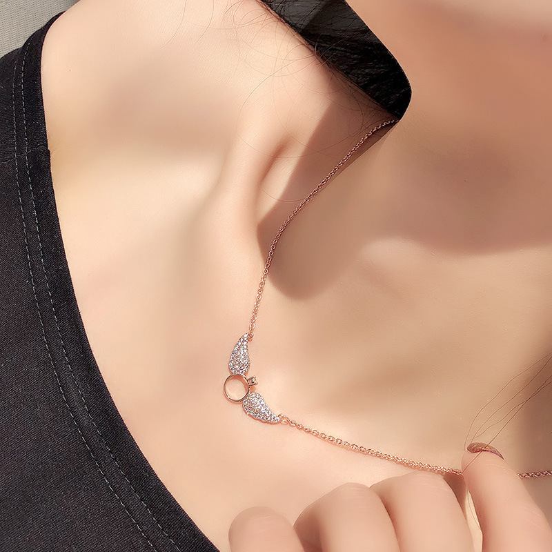 韩版时尚百搭配饰 天使的翅膀短款镶锆石项链锁骨链 送女友礼物