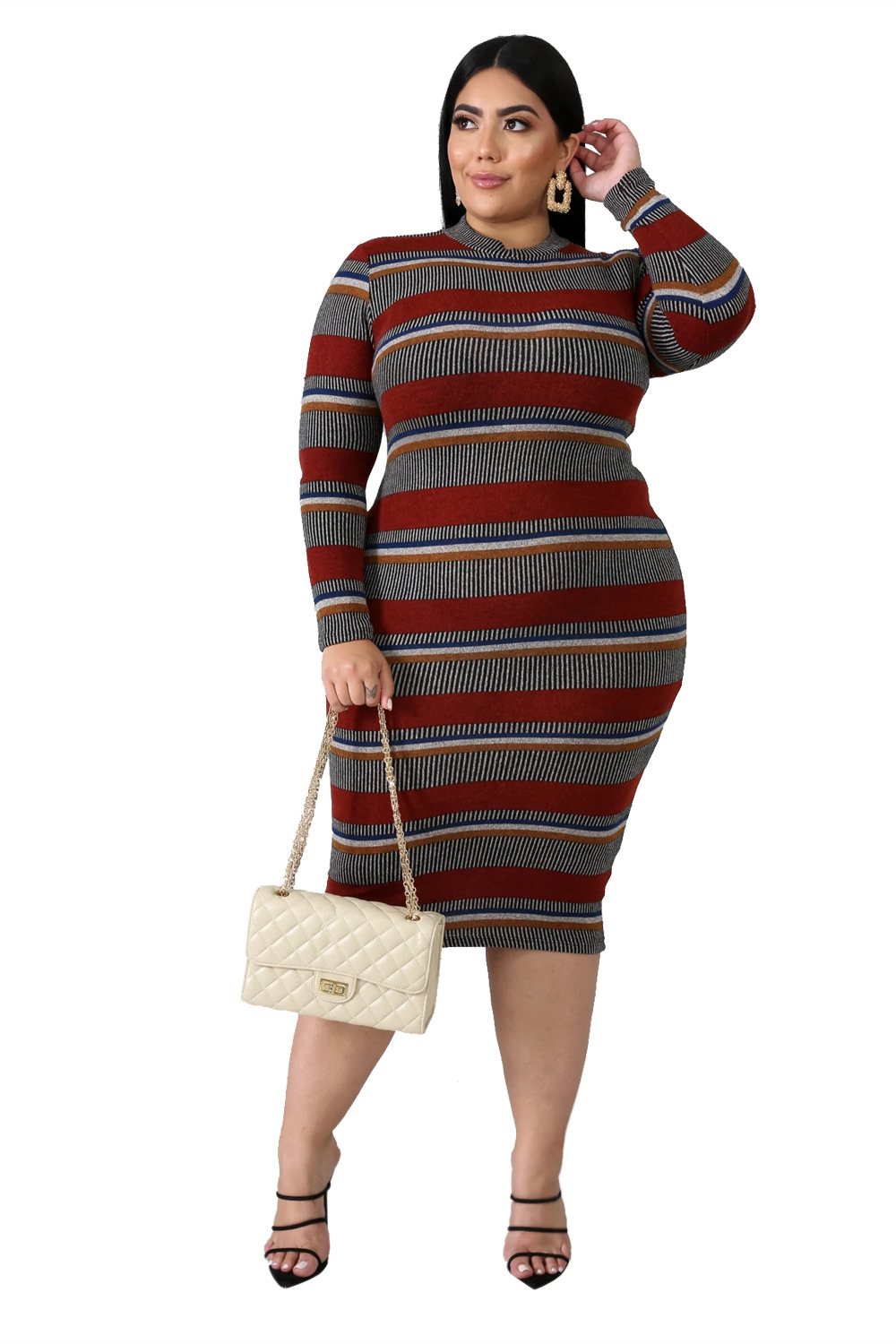 aj4081 欧美5xl肥婆胖女人加大码女装坑条条纹印花正反两穿连衣裙