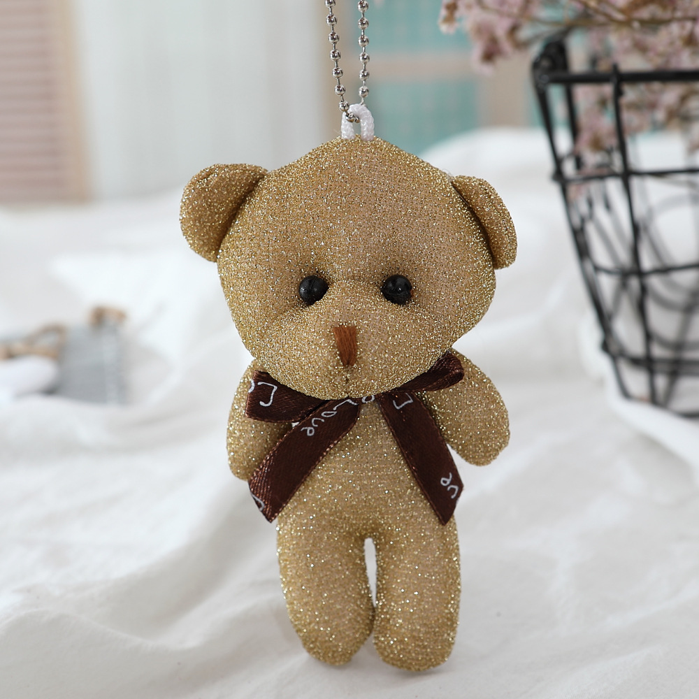 12.5cm Silver Silk One-Piece Bear Plush Toy Wedding Accessories Doll Bear Toy Small Gift Keychain Pendant