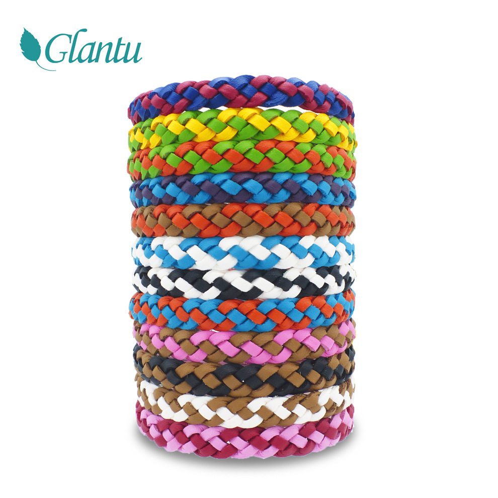 Amazon Hot Mosquito Repellent Bracelet Single and Double Color Organic Essence Oil Anti-Mosquito Leather Bracelet Woven Hand Strap Factory Direct Sales