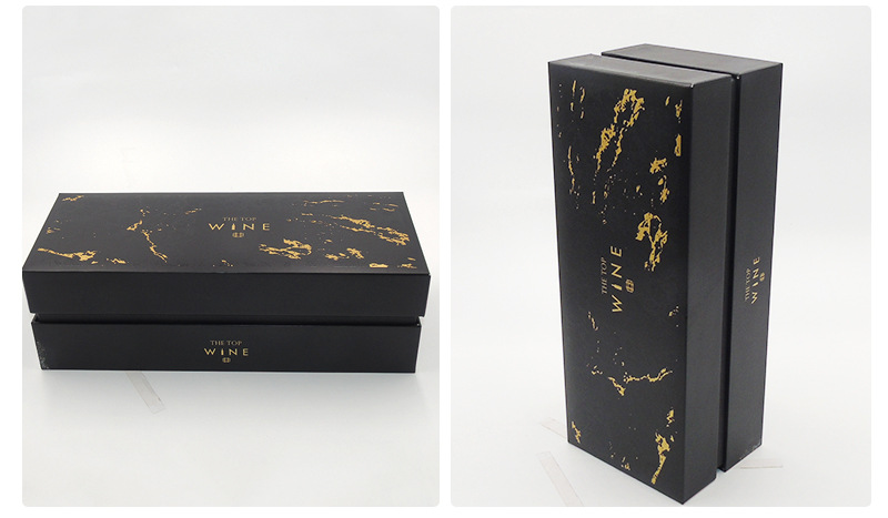 纸质红酒包装盒厂家 黑卡烫金天地盖葡萄酒包装盒高档红酒盒定做