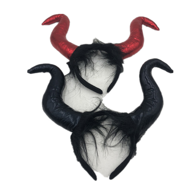 恶魔牛角头扣发箍 万圣节鬼节装饰头饰派对cos道具大号牛角头饰