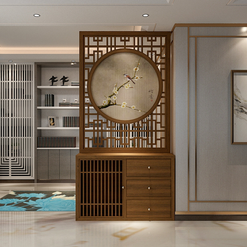 厂家直销新中式实木屏风玄关柜镂空花格隔断客厅卧室装饰办公鞋柜