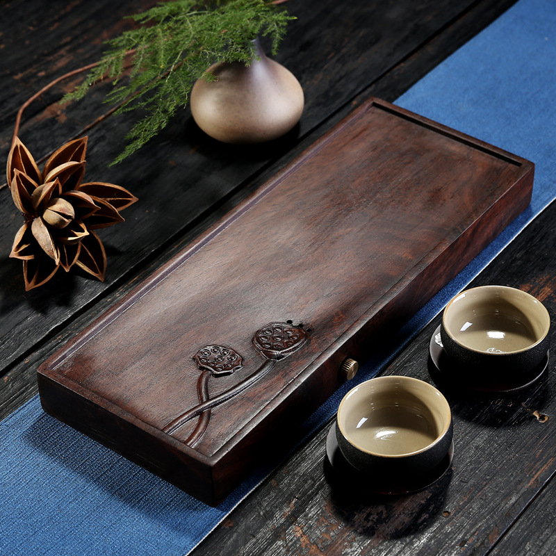 干泡台湿泡盘 小茶盘 黑檀木鸡翅莲蓬家用壶承茶托排水功夫茶台