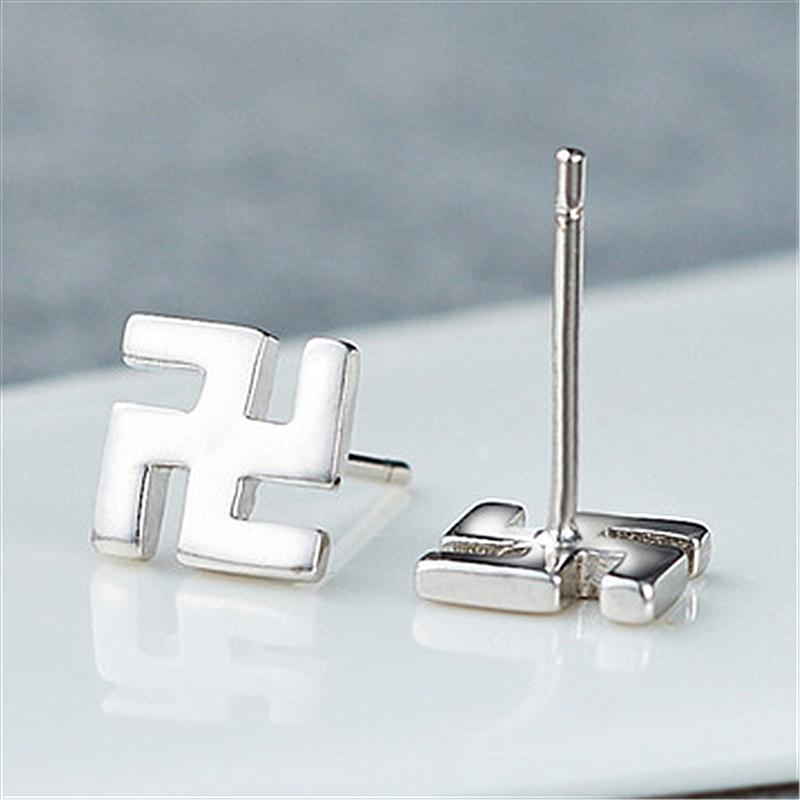 韩版个性潮男饰品十字架式万字符卍佛印耳钉男 铜镀银男士耳钉