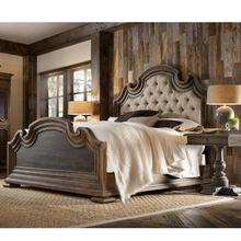 外贸出口美式乡村实木复古雕花布艺1.8米主卧床小户型别墅家具