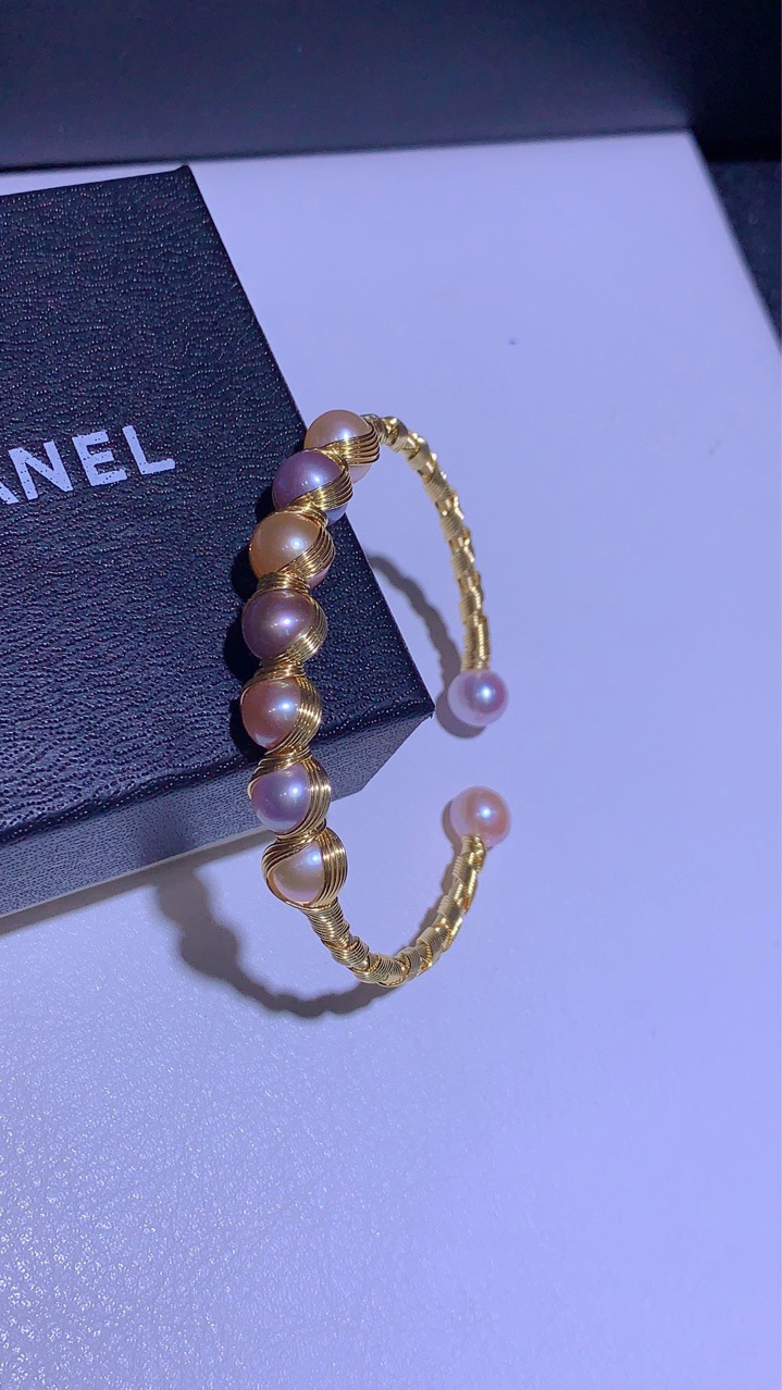 淡水珍珠手镯爆款14k注金绕线手镯 8-9mm仙女款女性饰品厂家直销