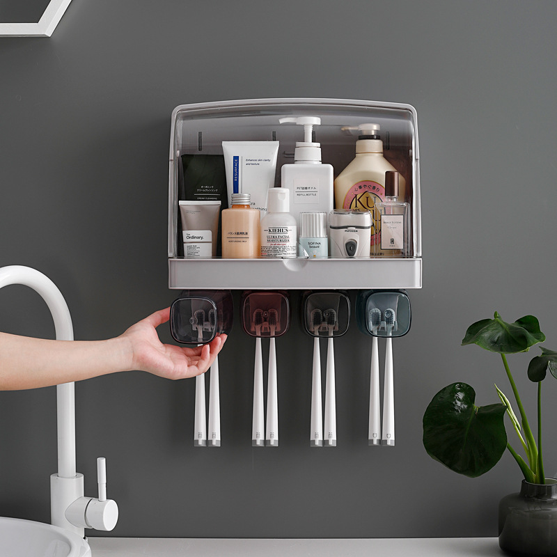 创意大号牙刷置物架免打孔漱口刷牙杯吸壁式牙刷架牙具收纳套装