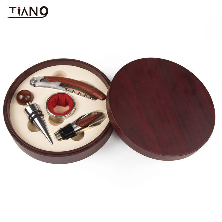 Spot Wine Corkscrew Wine Wine Set Wine Opener Four-Piece Set Wine Opener Small Square Wooden Box round Gift Box