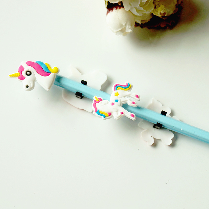 独角兽笔套 创意卡通笔帽 可更换笔头 pvc软胶儿童笔夹装饰 赠品