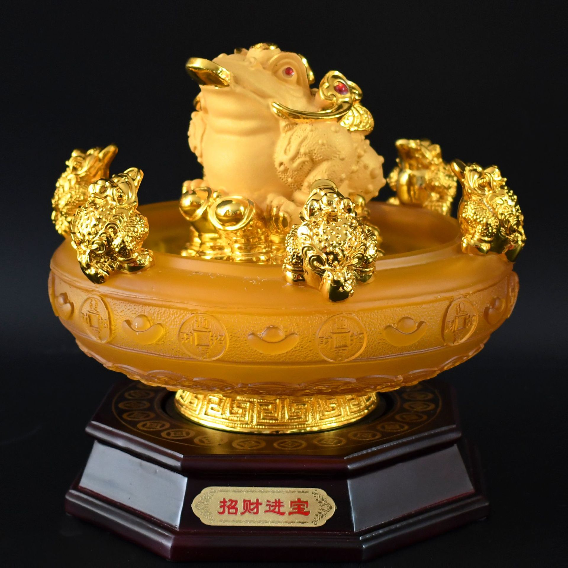 招财金蟾聚宝盆元宝工艺品摆件 招财守财摆件收银台家居开业礼品