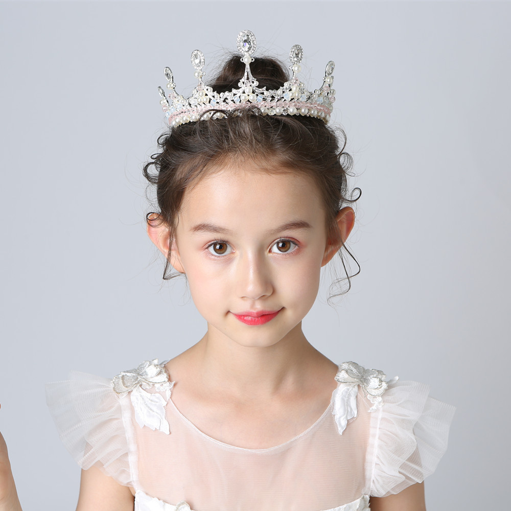 儿童公主礼服王冠发饰头箍花童婚纱头饰女童生日走秀演出配饰皇冠