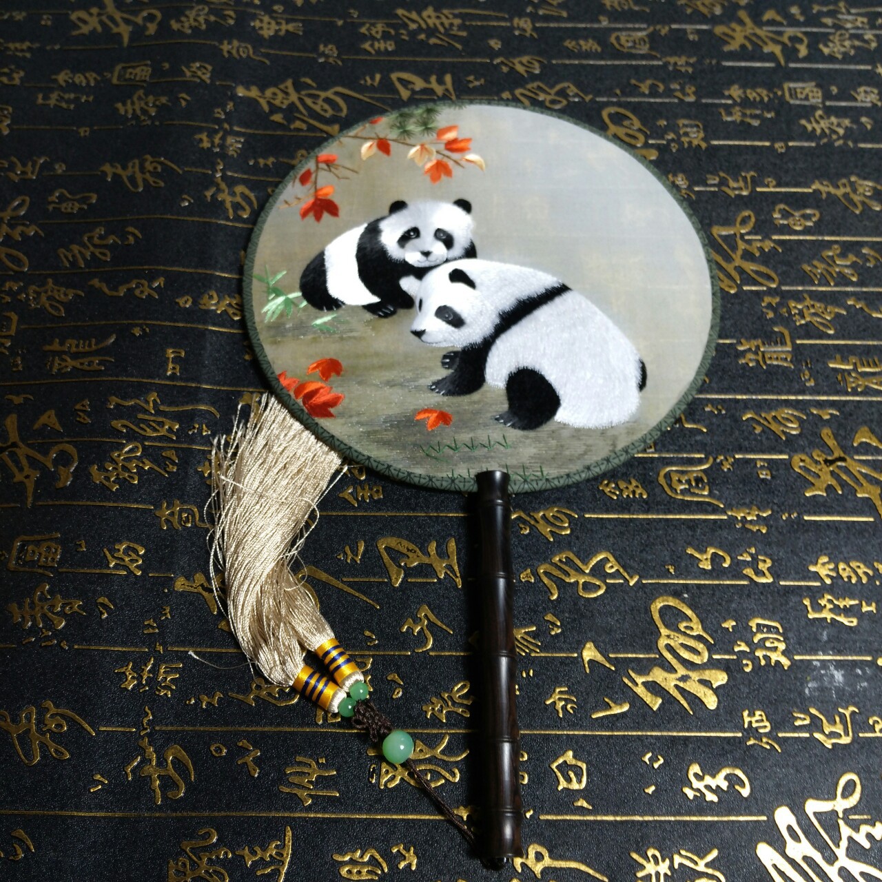 蜀绣扇子双面手绣团扇便携带出国礼物特色商务礼品中国风刺绣熊猫