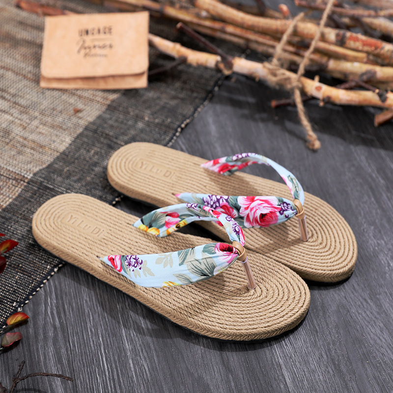 2022 Imitation Straw Travel Linen Women's Sandals Korean Fashion Outdoor Flip-Flops Flat Beach Flat Heel Flip-Flops Women's Slippers