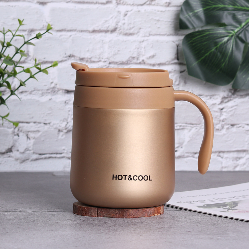 Office Vacuum Cup Men and Women Stainless Steel Coffee Mug Portable Couple Tea Cup Household with Handle