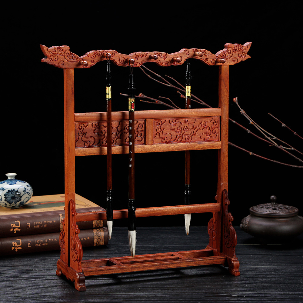 酸枝木文房四宝木质工艺品毛笔架 中国风创意礼品小灵芝笔架 批发