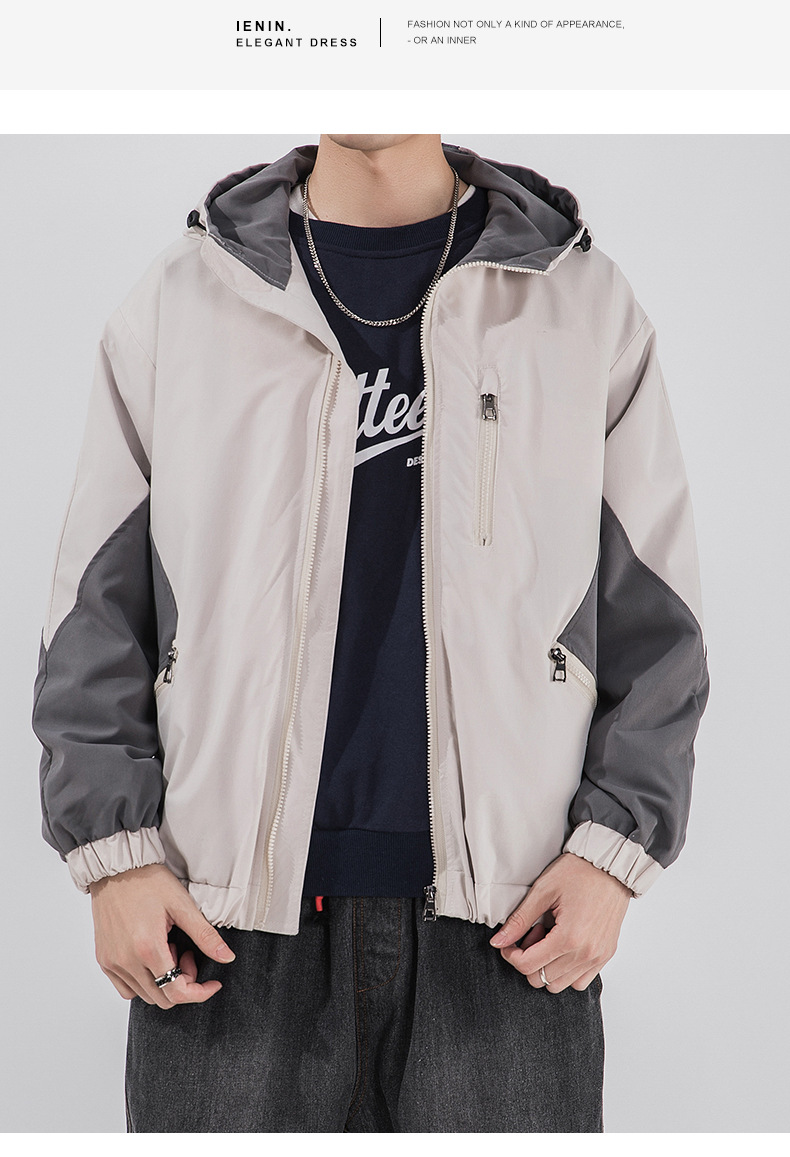 春季连帽工装夹克男日系潮牌拼接撞色ins宽松休闲boy外套男