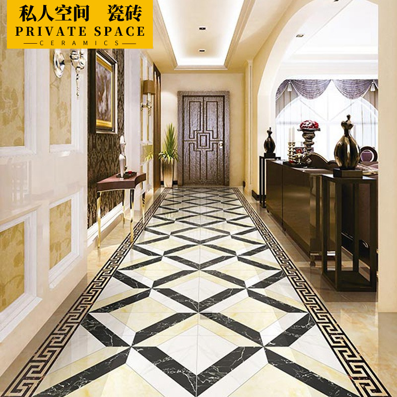 客厅过道拼花瓷砖玄关地拼菱形800x800 欧式地板砖魔方砖拼图造型