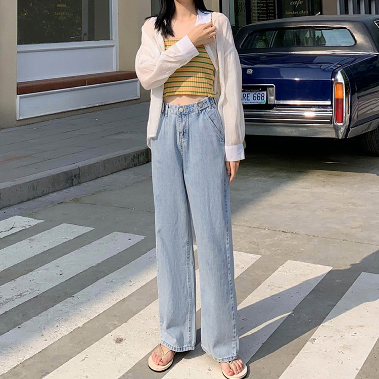 阔腿牛仔裤女高腰cec宽松小个子泫雅同款坠垂感直筒拖地裤夏薄款