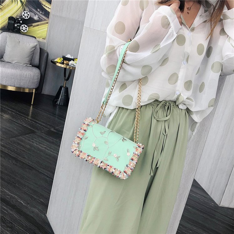 Korean Lace Embroidered Small Square Bag 2021 New Fashion Sweet Lady Flower Earring Pearl Ladies Versatile Backpack