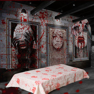 厂家万圣节恐怖装饰用品 纱布鬼屋密室场景布置道具 带血桌布血布