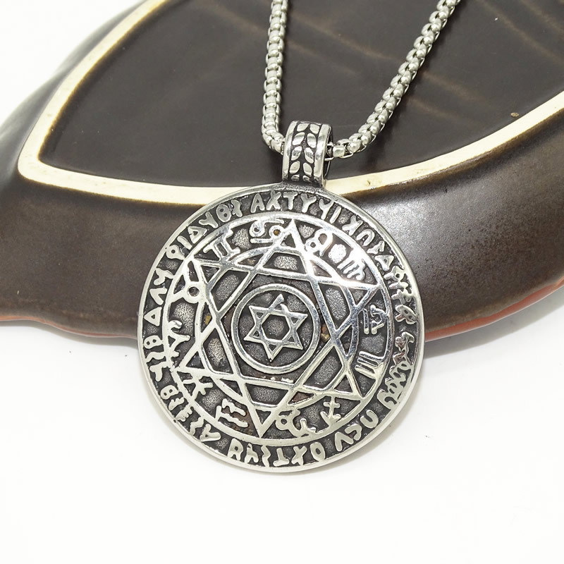欧美仿旧不锈钢六芒星项链 十二星座封印六芒星