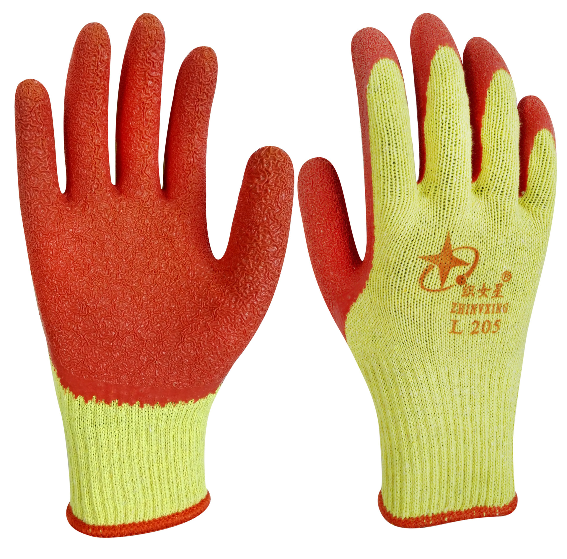 星宇手套l205 l215织女星耐磨防滑2股纱线乳胶皱纹手套劳保手套