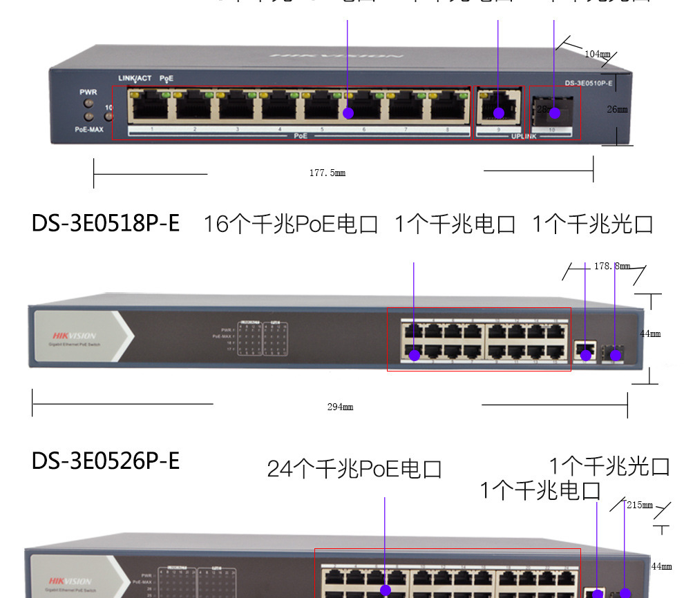 海康威视16口千兆poe交换机监控分流器光口电口集线ds-3e0518p-e