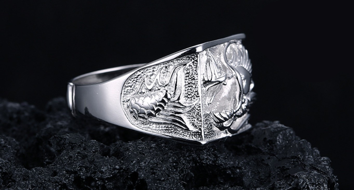 个性炫龙之戒个性霸气镀银戒指男潮人开口可调节龙图案霸王龙戒指